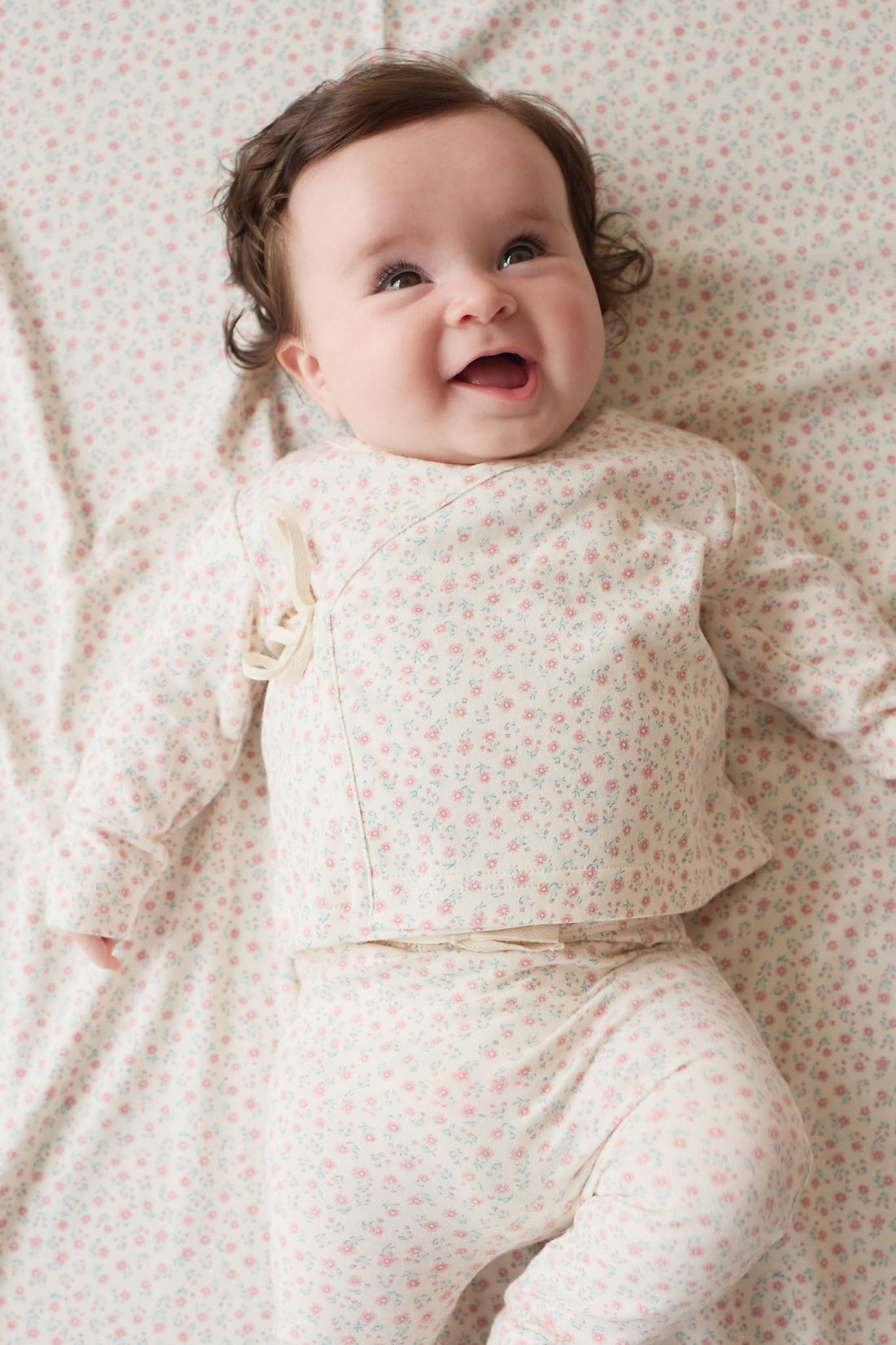 Organic Cotton Wrap Top - Posy Garden Pink Childrens Top from Jamie Kay NZ