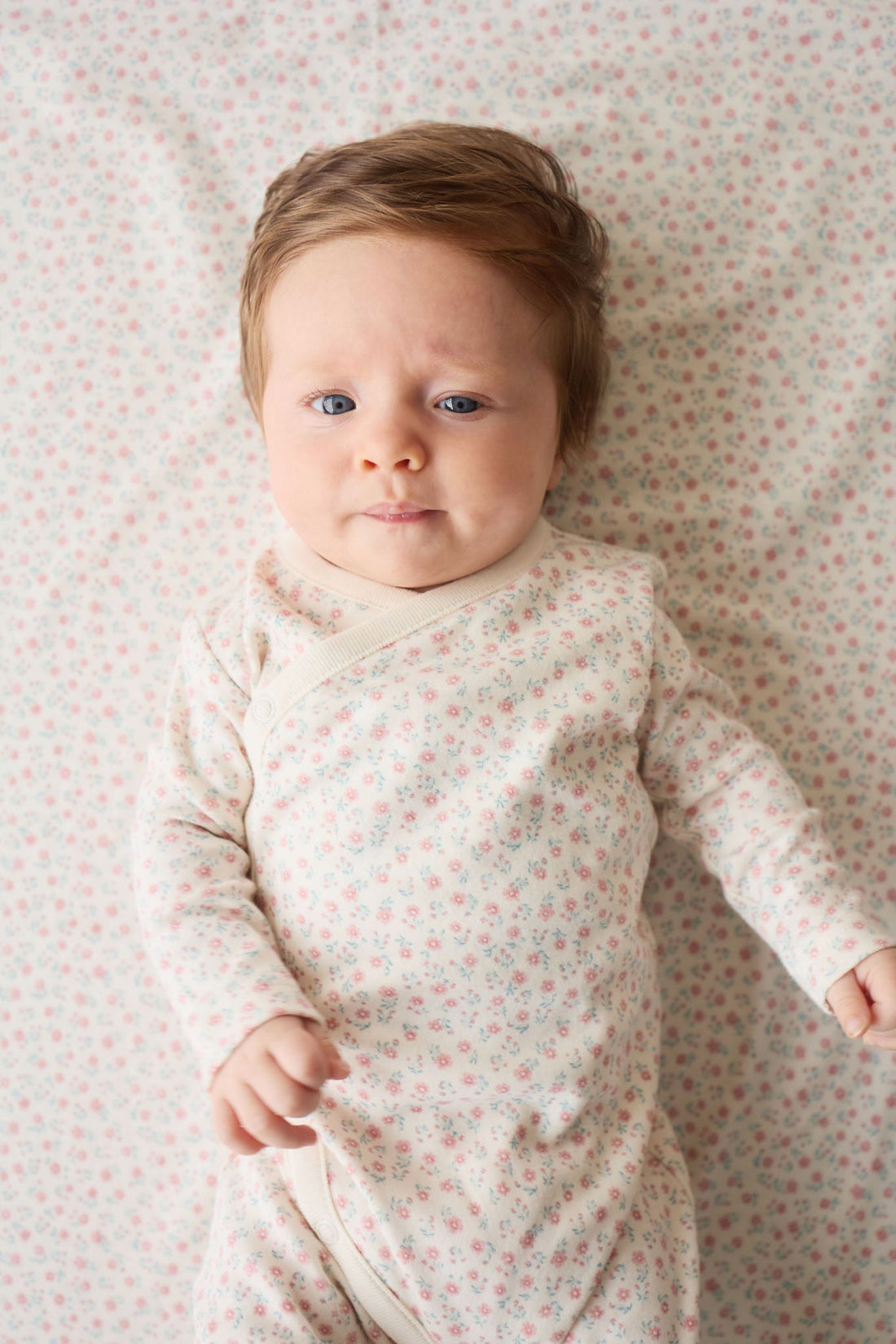 Organic Cotton Wrap Onepiece - Posy Garden Pink Childrens Onepiece from Jamie Kay NZ