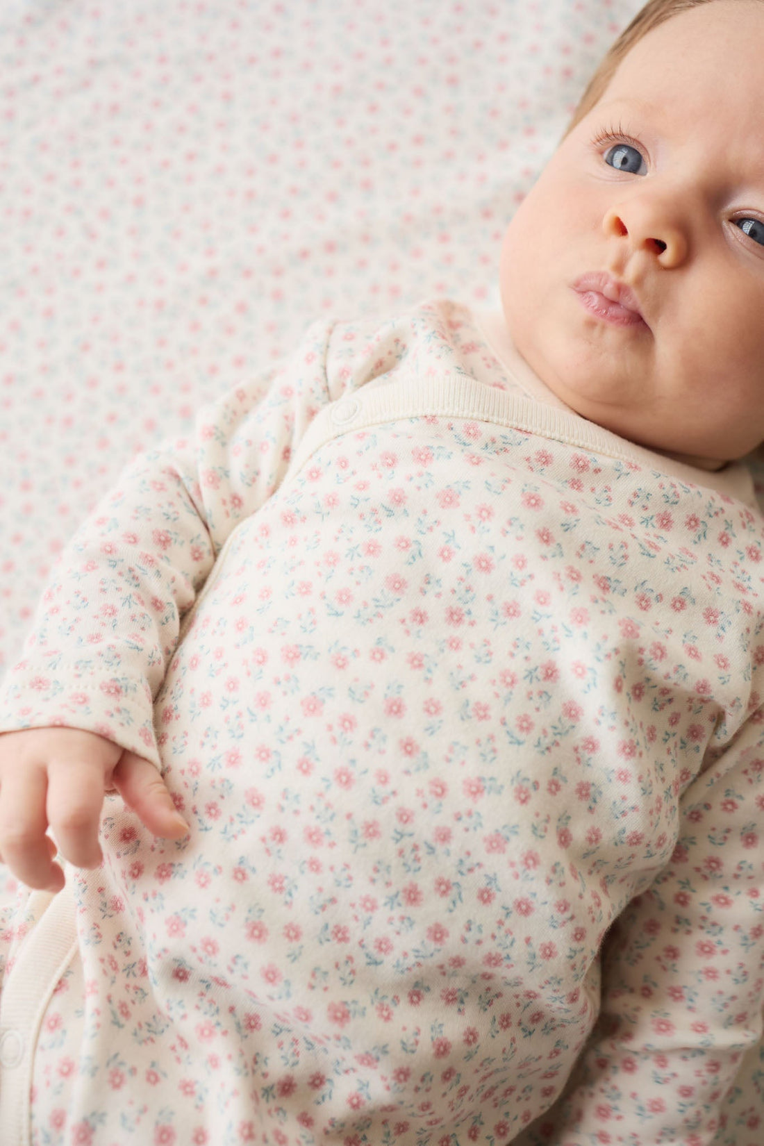 Organic Cotton Wrap Onepiece - Posy Garden Pink Childrens Onepiece from Jamie Kay NZ