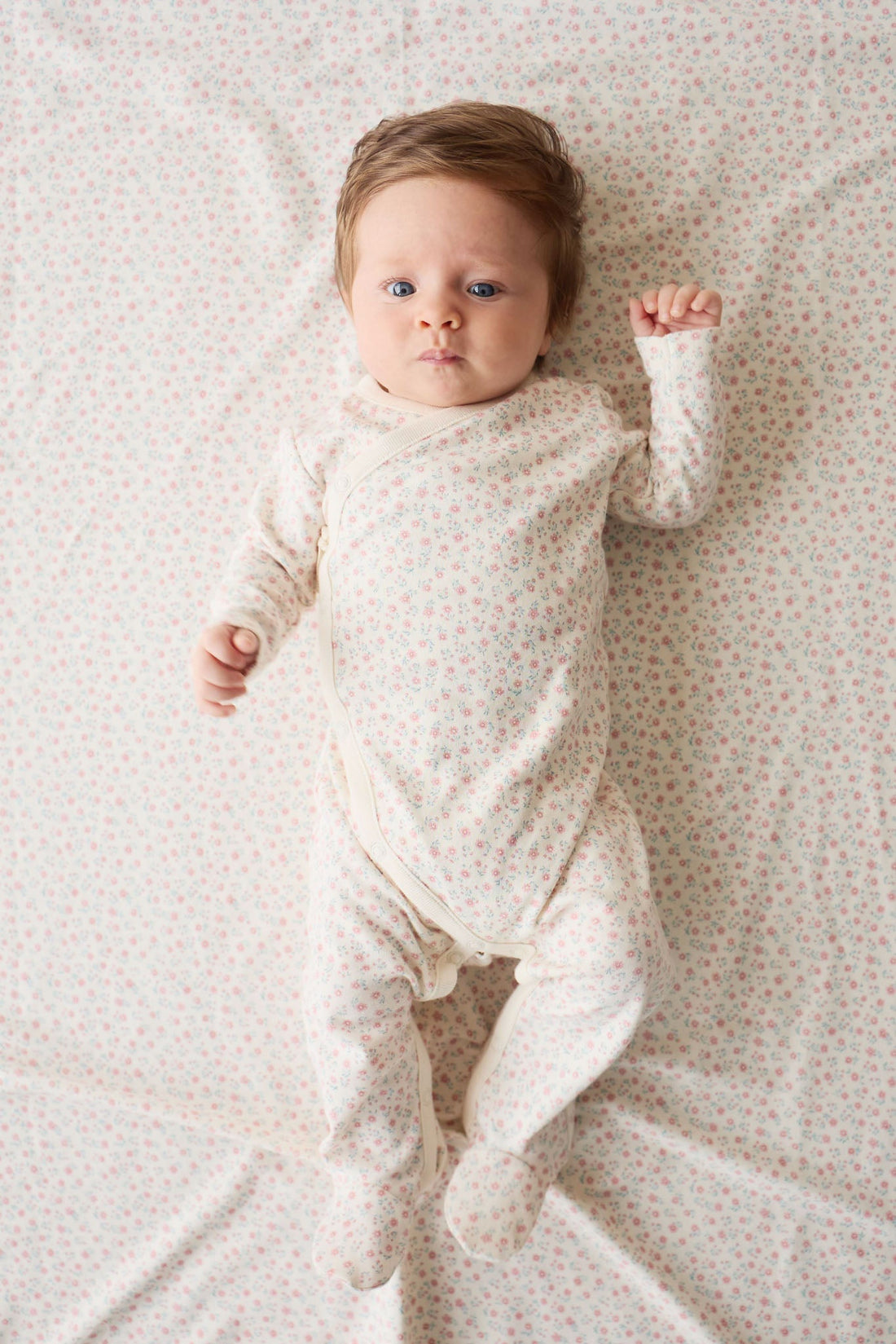 Organic Cotton Wrap Onepiece - Posy Garden Pink Childrens Onepiece from Jamie Kay NZ