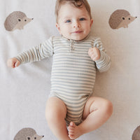 Organic Cotton Modal Long Sleeve Bodysuit - Narrow Stripe Willow/Soft Clay Childrens Bodysuit from Jamie Kay NZ