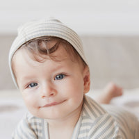 Organic Cotton Modal Lennon Beanie - Narrow Stripe Willow/Soft Clay Childrens Hat from Jamie Kay NZ