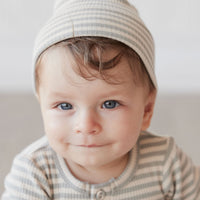 Organic Cotton Modal Lennon Beanie - Narrow Stripe Willow/Soft Clay Childrens Hat from Jamie Kay NZ