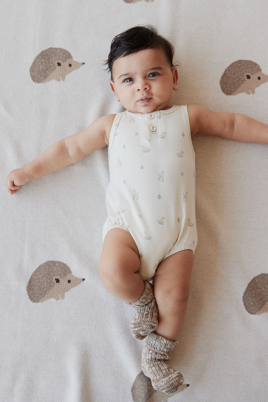 Pima Cotton Noah Playsuit - Fable Deer Cloud Childrens Playsuit from Jamie Kay NZ