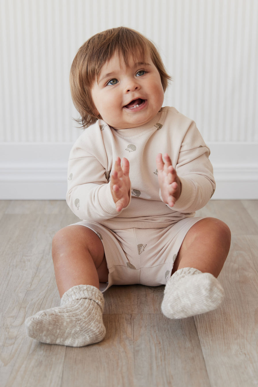 Organic Cotton Kit Sweatshirt - Henry Hedgehog Birch Childrens Top from Jamie Kay NZ