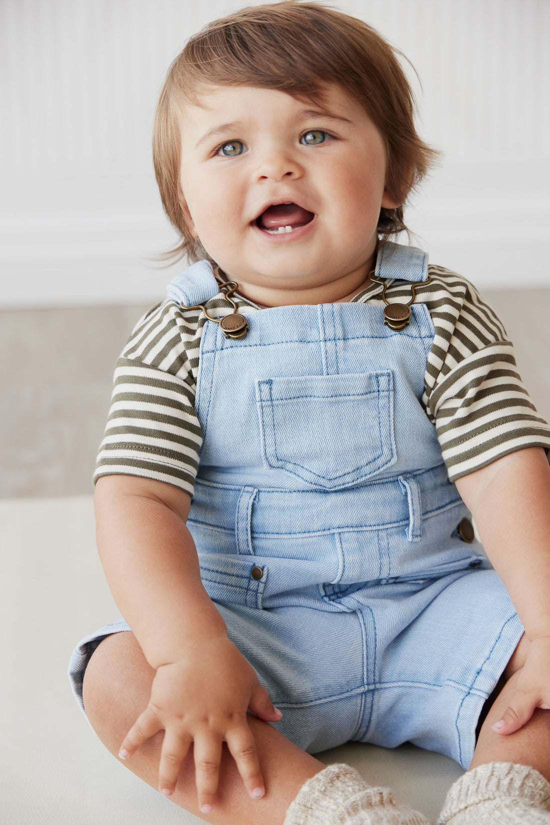 Chase Twill Short Overall - Washed Denim Childrens Overall from Jamie Kay NZ