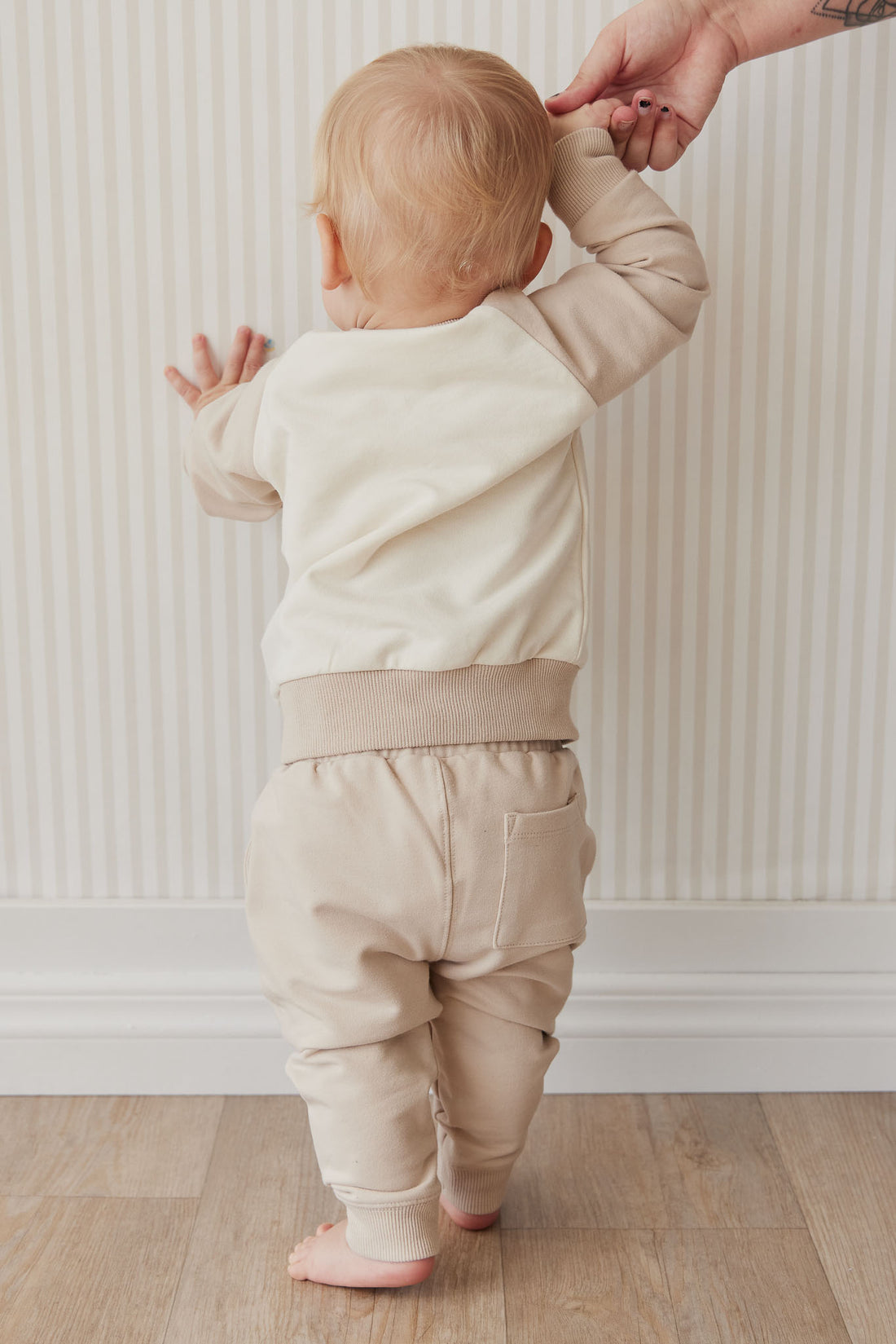 Organic Cotton Jalen Track Pant - Soft Sand Childrens Pant from Jamie Kay NZ