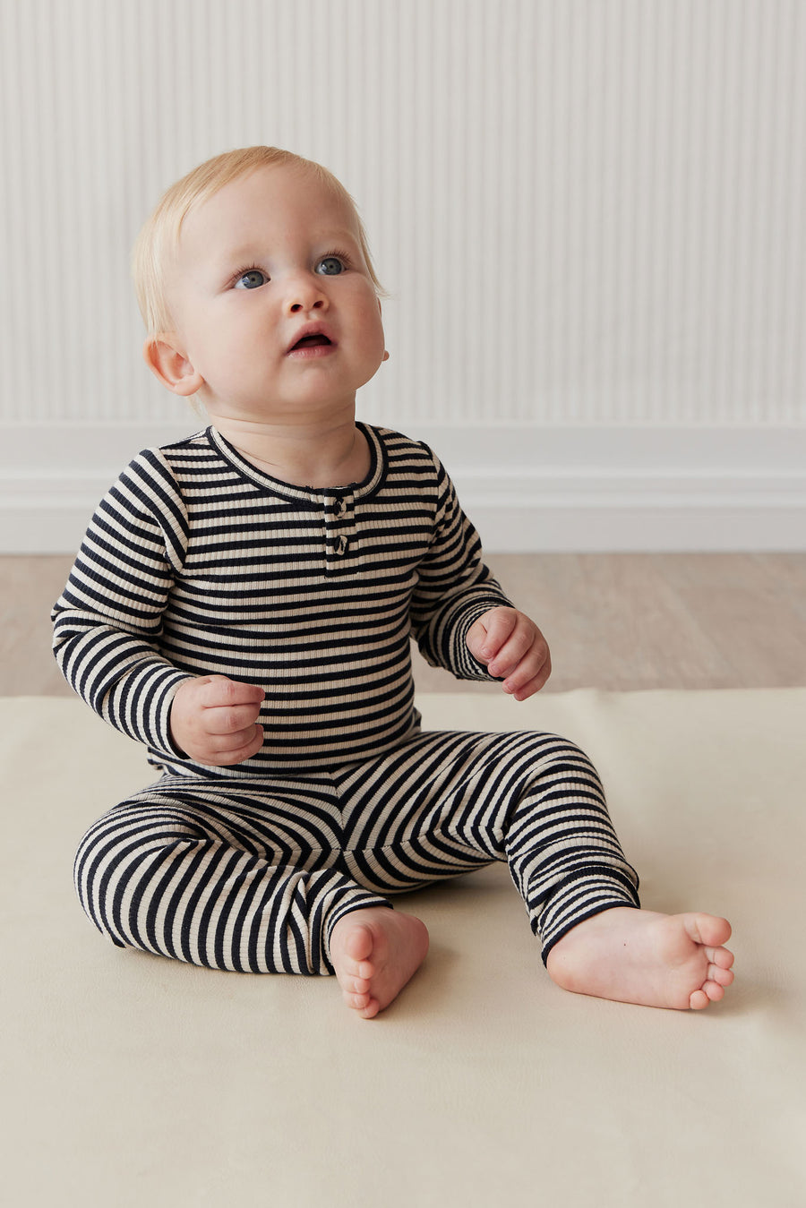 Organic Cotton Modal Everyday Legging - Narrow Stripe Constellation/Soft Clay Childrens Legging from Jamie Kay NZ