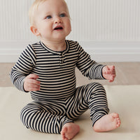 Organic Cotton Modal Long Sleeve Bodysuit - Narrow Stripe Constellation/Soft Clay Childrens Bodysuit from Jamie Kay NZ