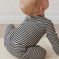 Organic Cotton Modal Long Sleeve Bodysuit - Narrow Stripe Constellation/Soft Clay Childrens Bodysuit from Jamie Kay NZ