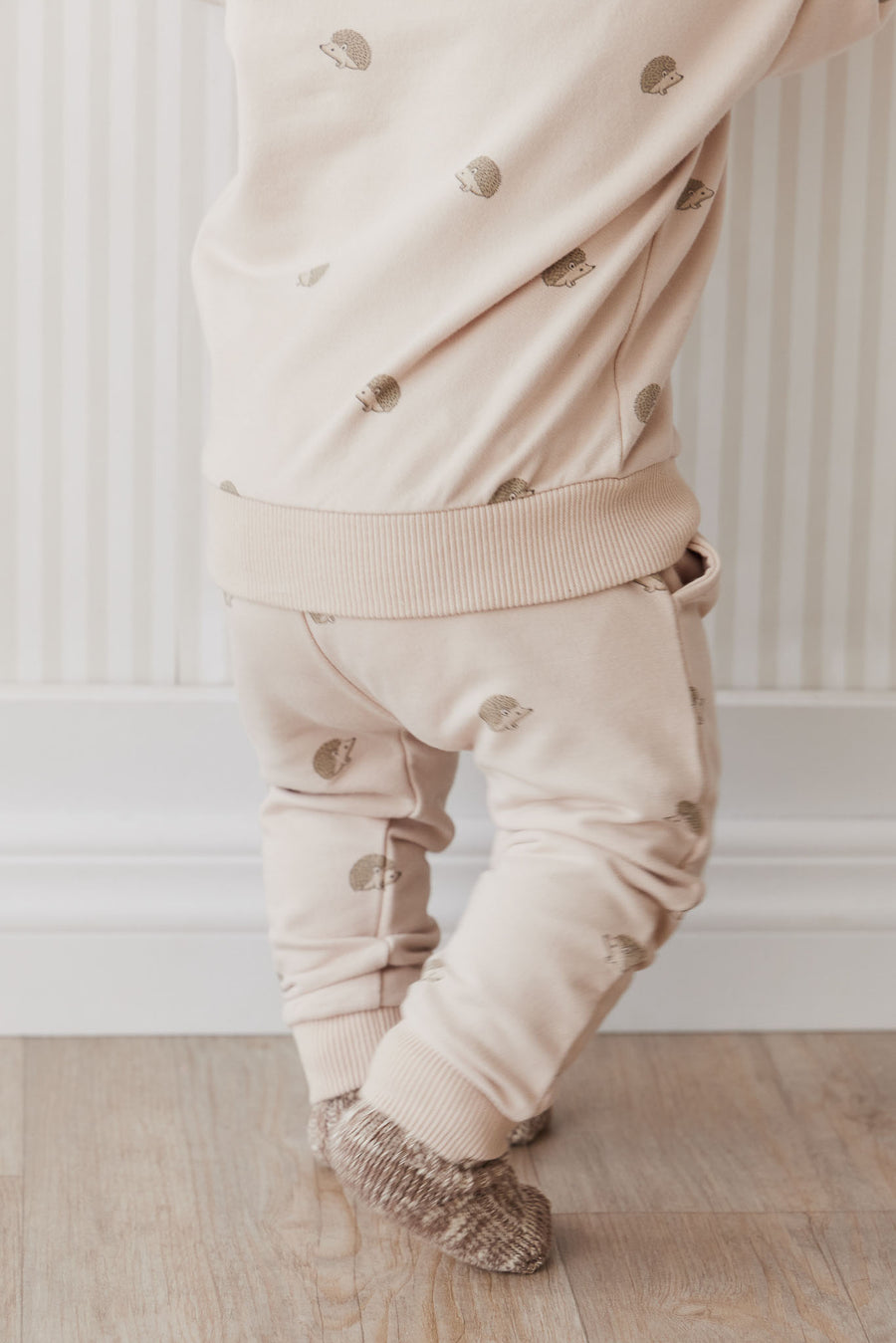 Organic Cotton Morgan Track Pant - Henry Hedgehog Birch Childrens Pant from Jamie Kay NZ