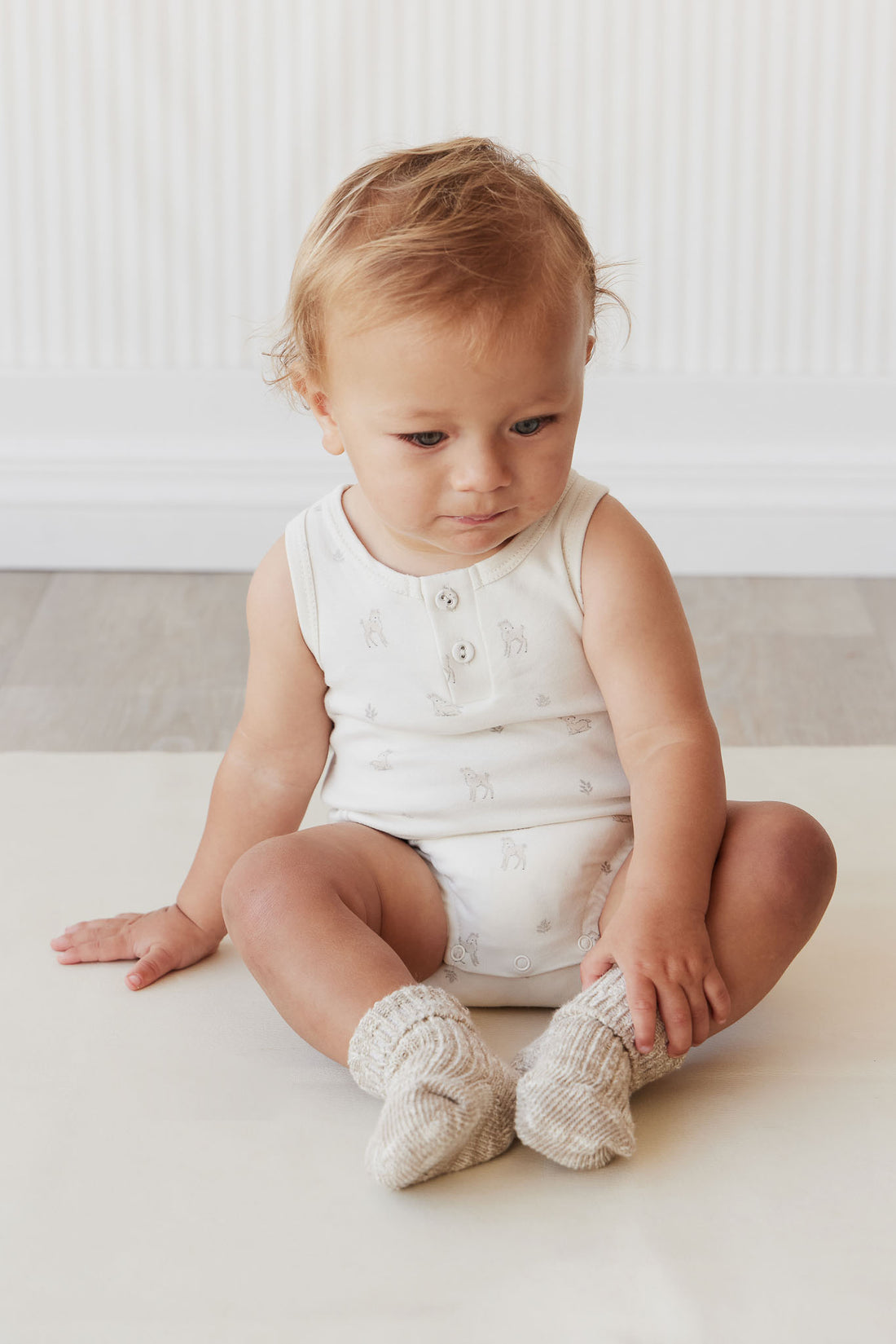 Pima Cotton Noah Playsuit - Fable Deer Cloud Childrens Playsuit from Jamie Kay NZ