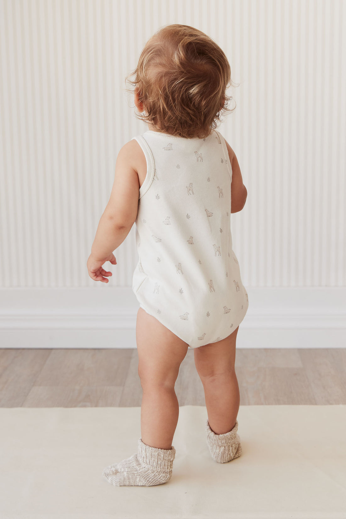 Pima Cotton Noah Playsuit - Fable Deer Cloud Childrens Playsuit from Jamie Kay NZ