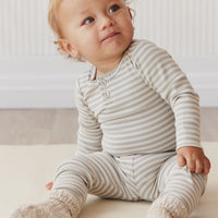 Organic Cotton Modal Long Sleeve Bodysuit - Narrow Stripe Willow/Soft Clay Childrens Bodysuit from Jamie Kay NZ