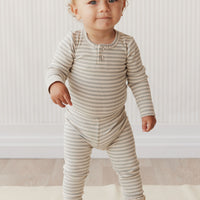 Organic Cotton Modal Long Sleeve Bodysuit - Narrow Stripe Willow/Soft Clay Childrens Bodysuit from Jamie Kay NZ