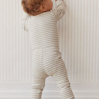 Organic Cotton Modal Long Sleeve Bodysuit - Narrow Stripe Willow/Soft Clay Childrens Bodysuit from Jamie Kay NZ