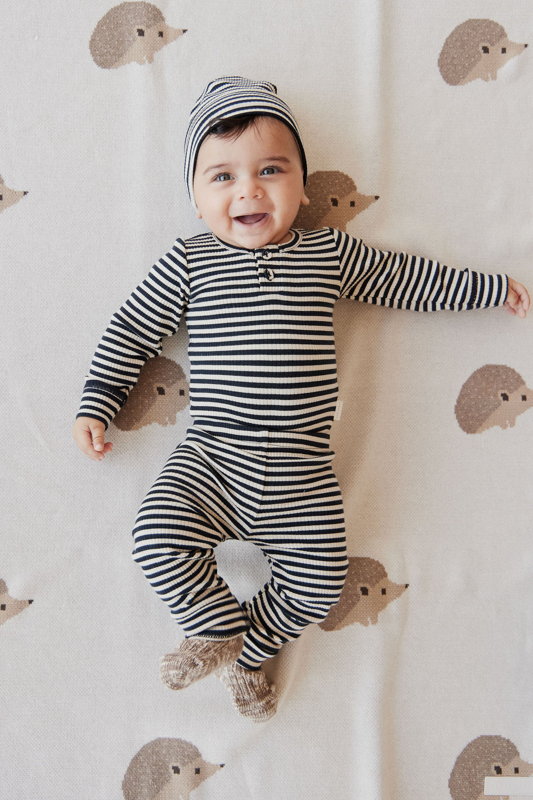 Organic Cotton Modal Everyday Legging - Narrow Stripe Constellation/Soft Clay Childrens Legging from Jamie Kay NZ