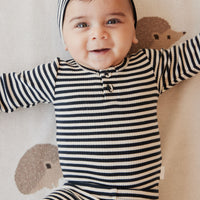 Organic Cotton Modal Long Sleeve Bodysuit - Narrow Stripe Constellation/Soft Clay Childrens Bodysuit from Jamie Kay NZ