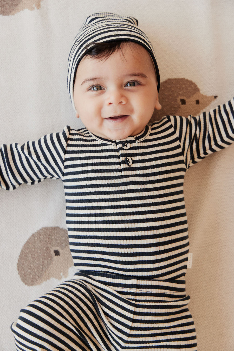 Organic Cotton Modal Long Sleeve Bodysuit - Narrow Stripe Constellation/Soft Clay Childrens Bodysuit from Jamie Kay NZ