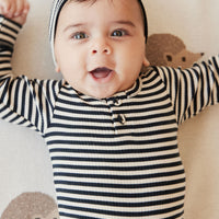 Organic Cotton Modal Lennon Beanie - Narrow Stripe Constellation/Soft Clay Childrens Hat from Jamie Kay NZ