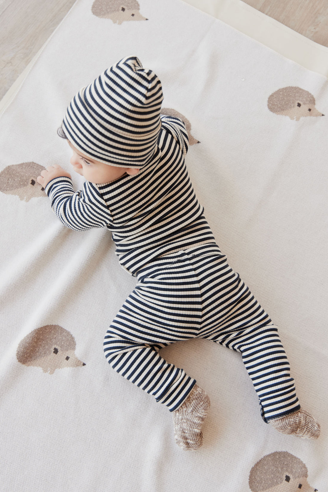 Organic Cotton Modal Everyday Legging - Narrow Stripe Constellation/Soft Clay Childrens Legging from Jamie Kay NZ