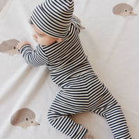 Organic Cotton Modal Lennon Beanie - Narrow Stripe Constellation/Soft Clay Childrens Hat from Jamie Kay NZ