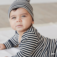 Organic Cotton Modal Lennon Beanie - Narrow Stripe Constellation/Soft Clay Childrens Hat from Jamie Kay NZ