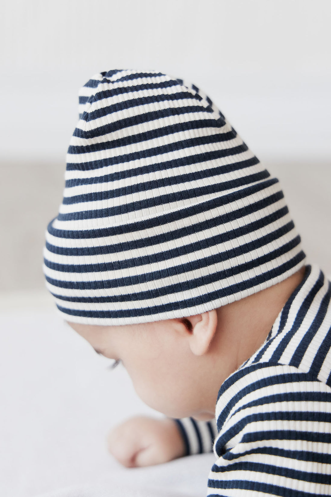 Organic Cotton Modal Lennon Beanie - Narrow Stripe Constellation/Soft Clay Childrens Hat from Jamie Kay NZ