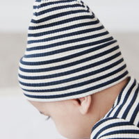 Organic Cotton Modal Lennon Beanie - Narrow Stripe Constellation/Soft Clay Childrens Hat from Jamie Kay NZ