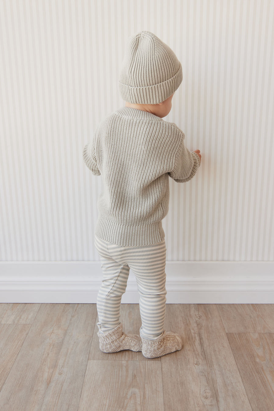 Organic Cotton Modal Everyday Legging - Narrow Stripe Willow/Soft Clay Childrens Legging from Jamie Kay NZ