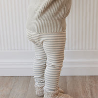 Organic Cotton Modal Everyday Legging - Narrow Stripe Willow/Soft Clay Childrens Legging from Jamie Kay NZ