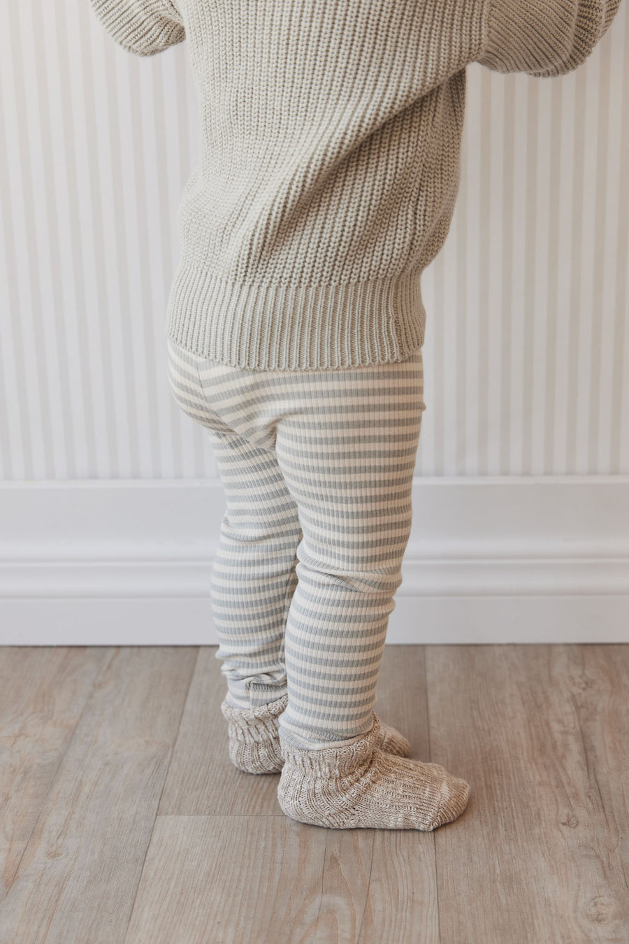 Organic Cotton Modal Everyday Legging - Narrow Stripe Willow/Soft Clay Childrens Legging from Jamie Kay NZ