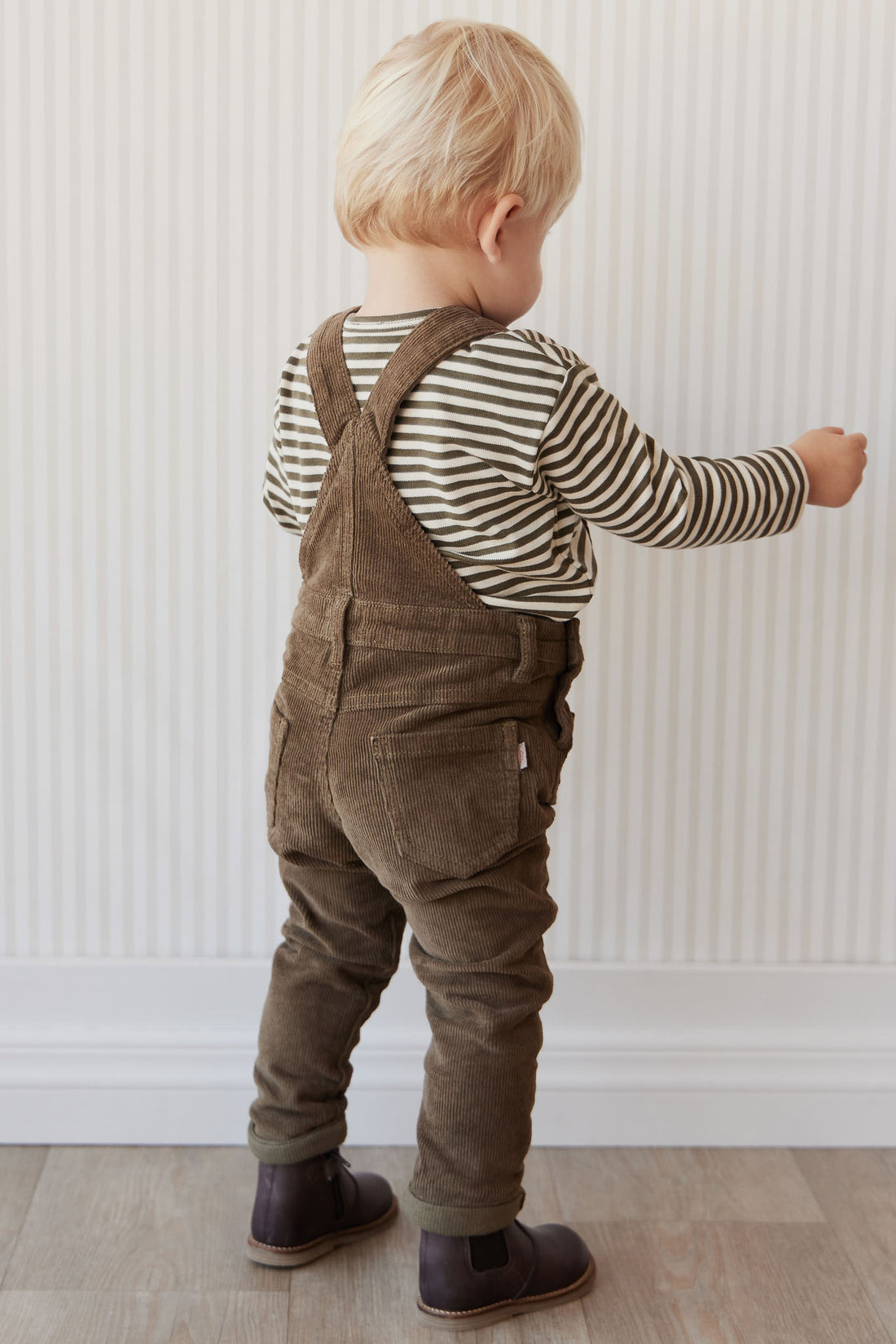 Pima Cotton Arnold Long Sleeve Top - Narrow Stripe Deep Olive/Soft Clay Childrens Top from Jamie Kay NZ