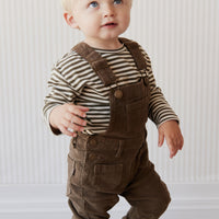 Pima Cotton Arnold Long Sleeve Top - Narrow Stripe Deep Olive/Soft Clay Childrens Top from Jamie Kay NZ