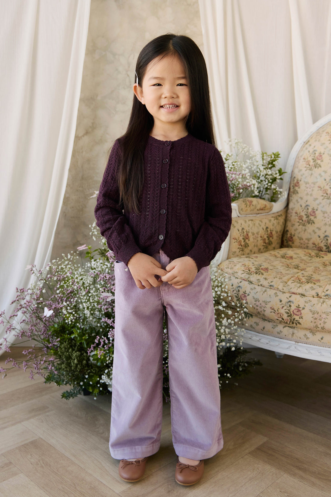 Maxine Knitted Cardigan - Blackcurrant Childrens Cardigan from Jamie Kay NZ