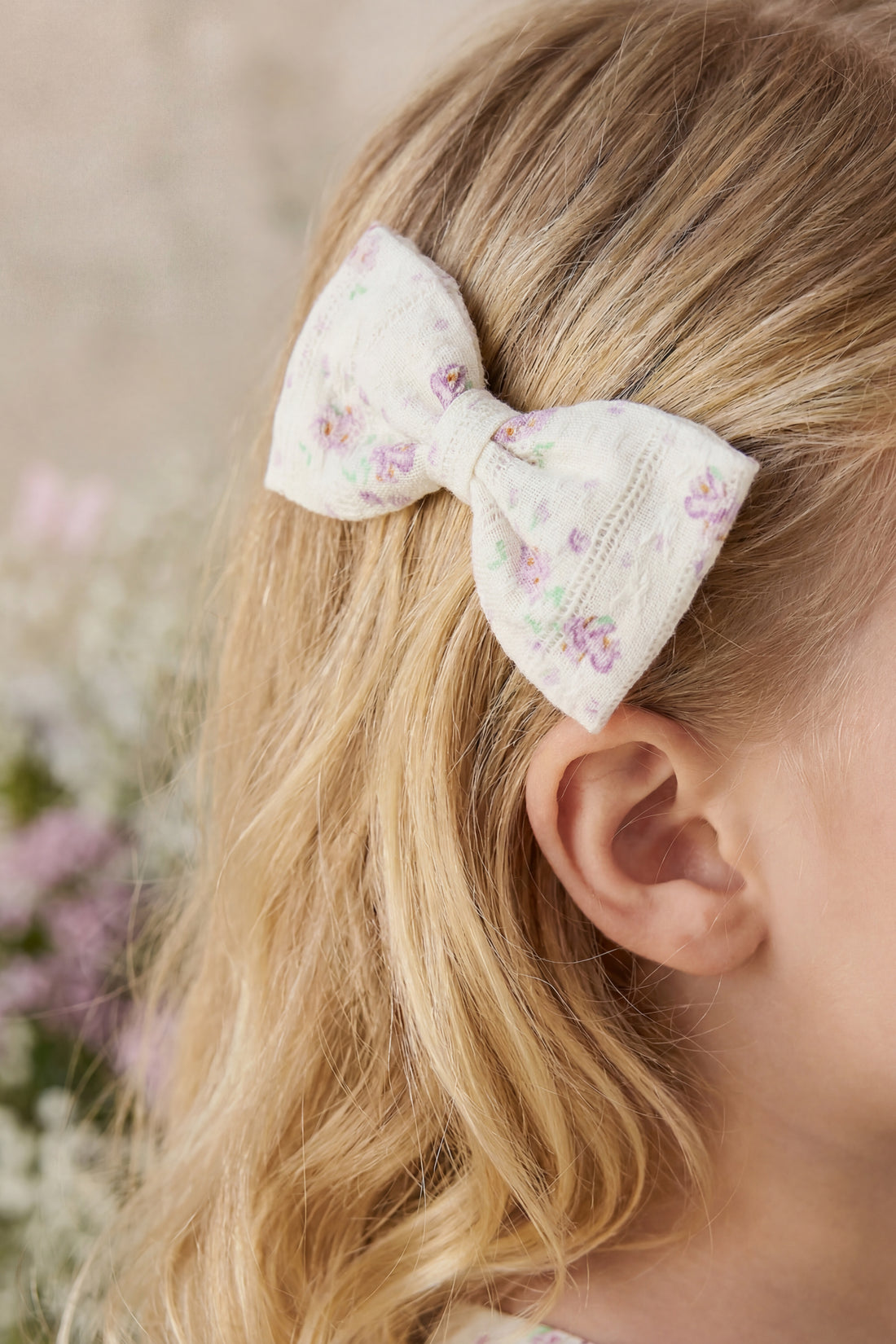 Organic Cotton Desiree Bow - Molly Lilac Childrens Bow from Jamie Kay NZ