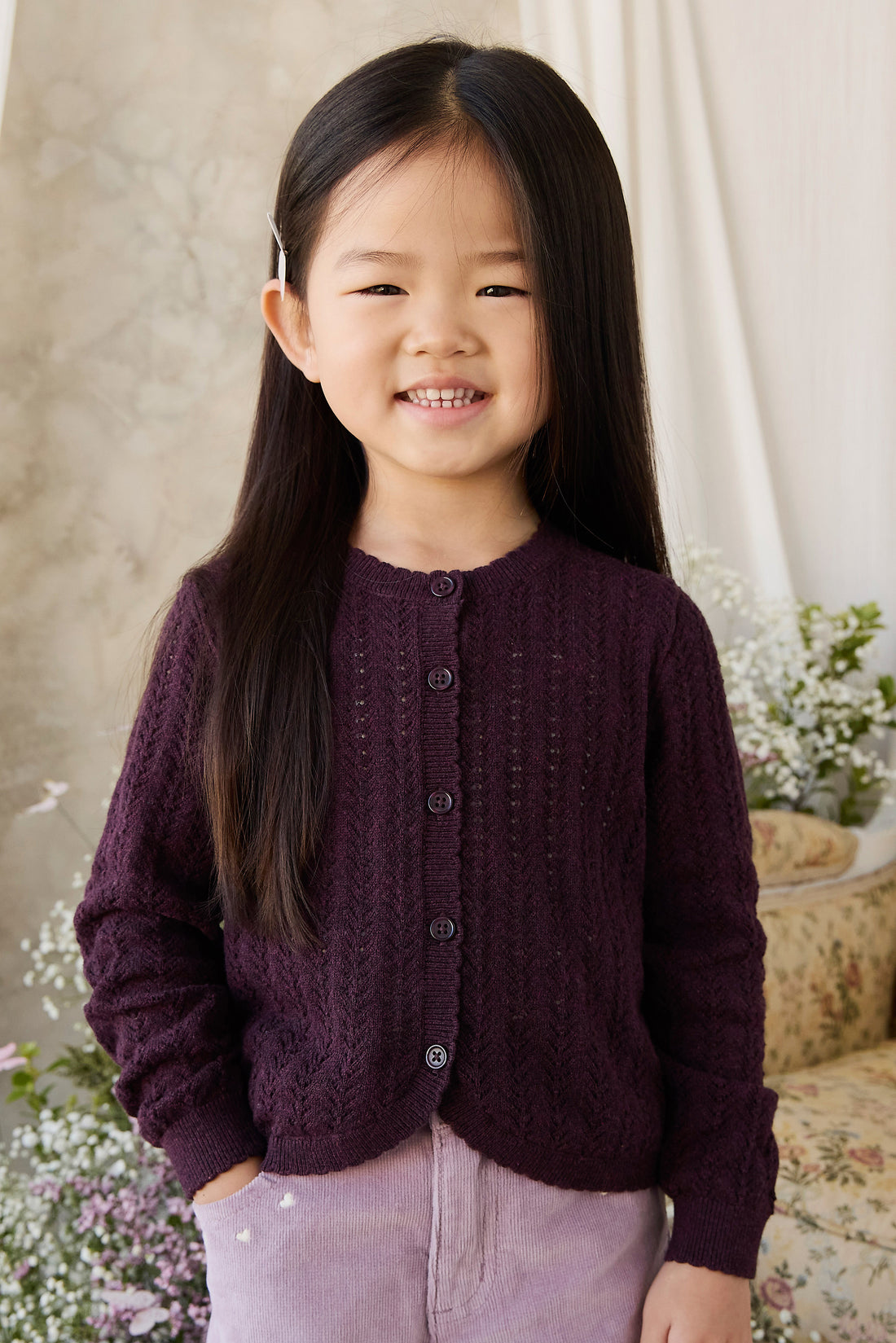 Maxine Knitted Cardigan - Blackcurrant Childrens Cardigan from Jamie Kay NZ