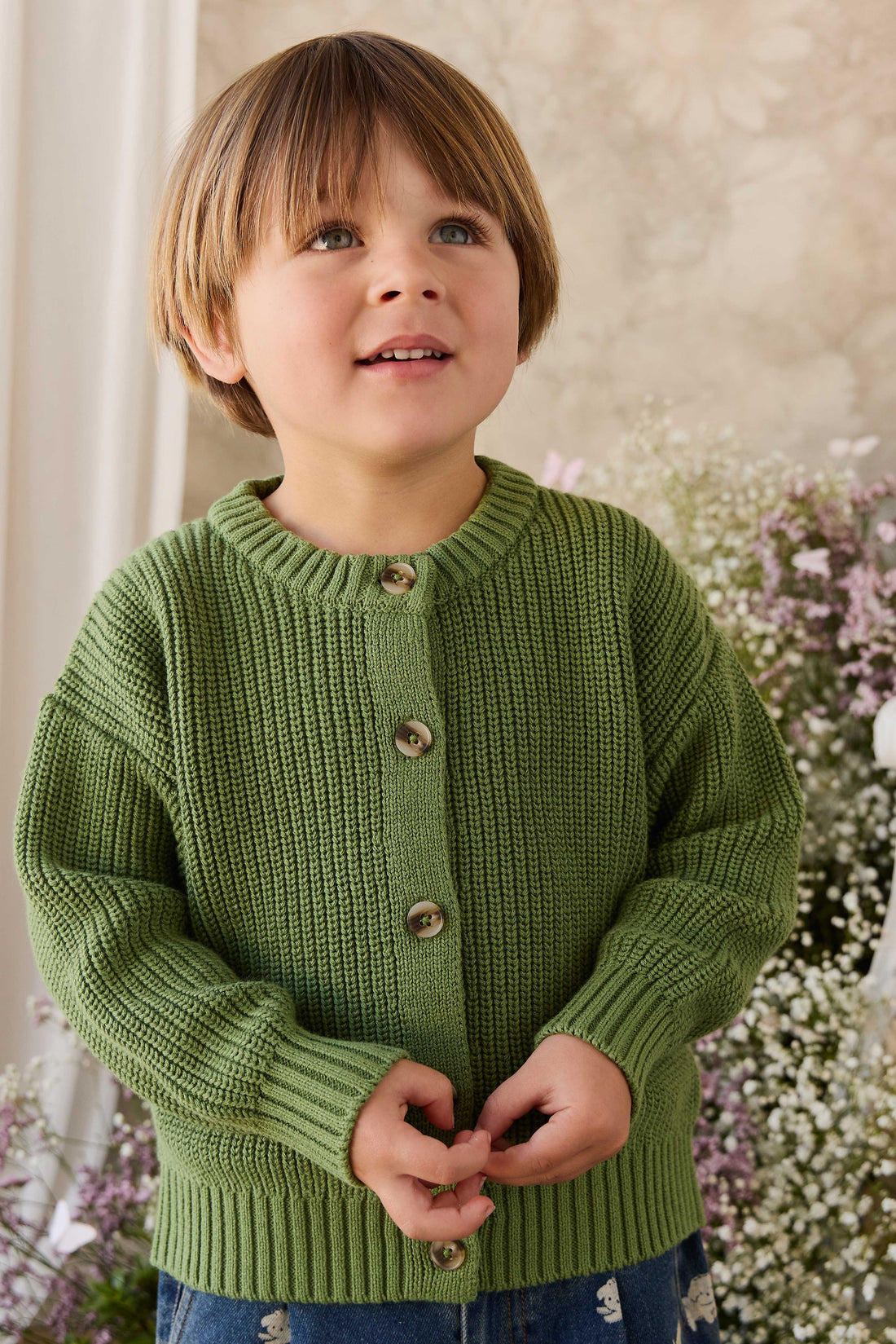 Johan Knitted Cardigan - Matcha Childrens Cardigan from Jamie Kay NZ