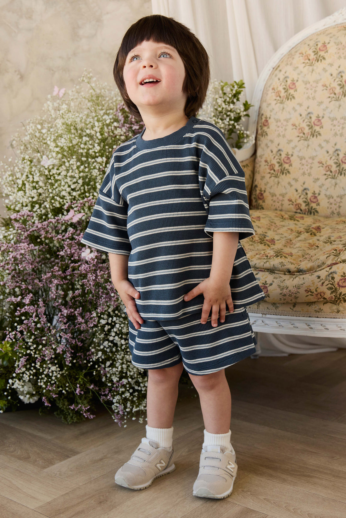 Organic Cotton Waffle Leith Short - Dreamer Stripe Captain Childrens Short from Jamie Kay NZ