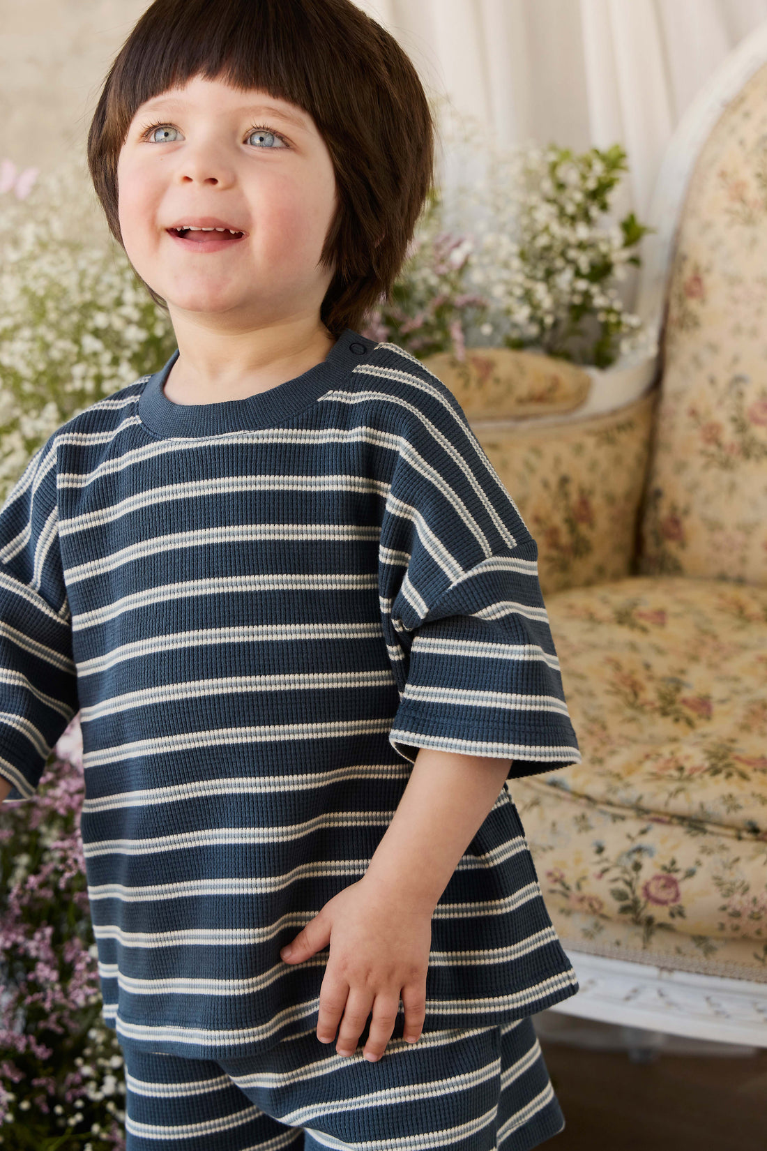 Organic Cotton Waffle Leith Tee - Dreamer Stripe Captain Childrens Top from Jamie Kay NZ