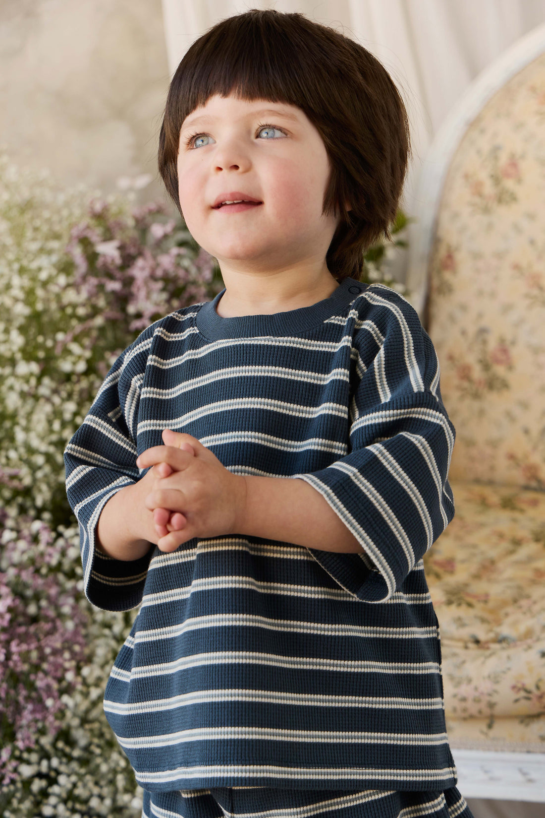 Organic Cotton Waffle Leith Tee - Dreamer Stripe Captain Childrens Top from Jamie Kay NZ