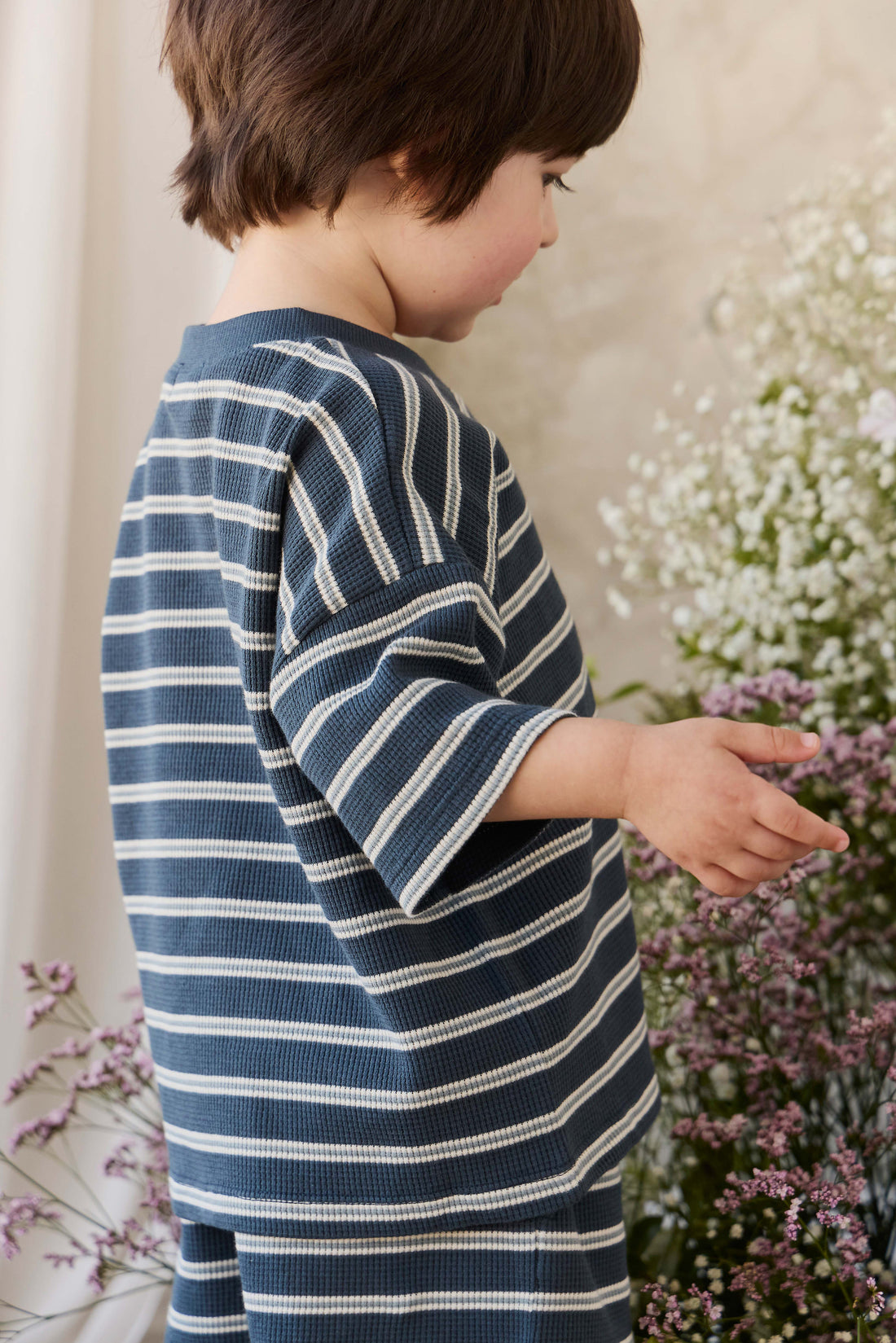 Organic Cotton Waffle Leith Tee - Dreamer Stripe Captain Childrens Top from Jamie Kay NZ