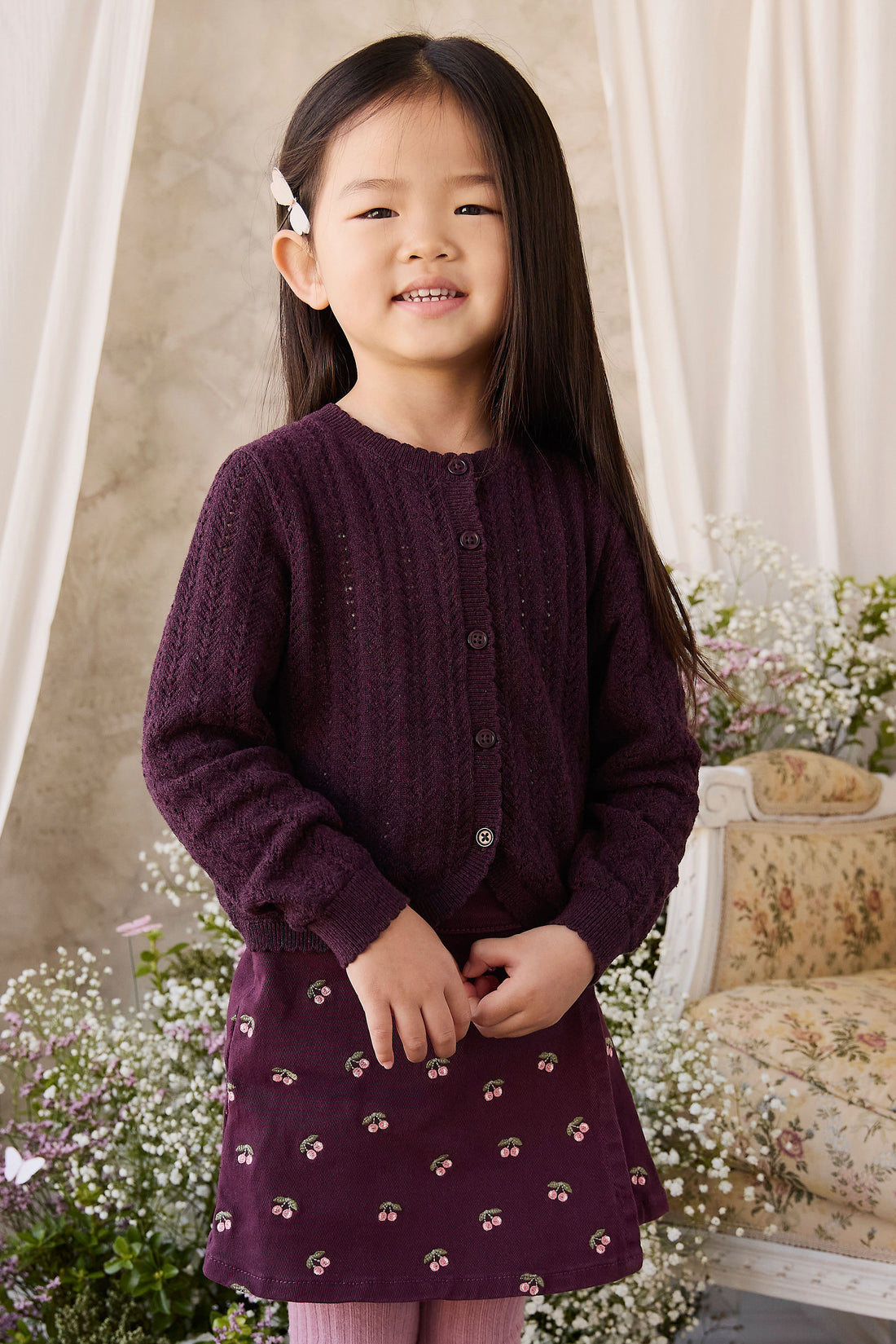 Maxine Knitted Cardigan - Blackcurrant Childrens Cardigan from Jamie Kay NZ