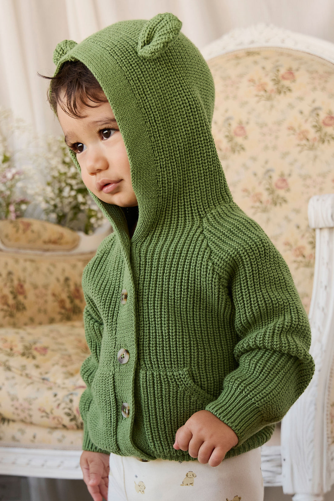 Bear Cardigan - Matcha Childrens Cardigan from Jamie Kay NZ