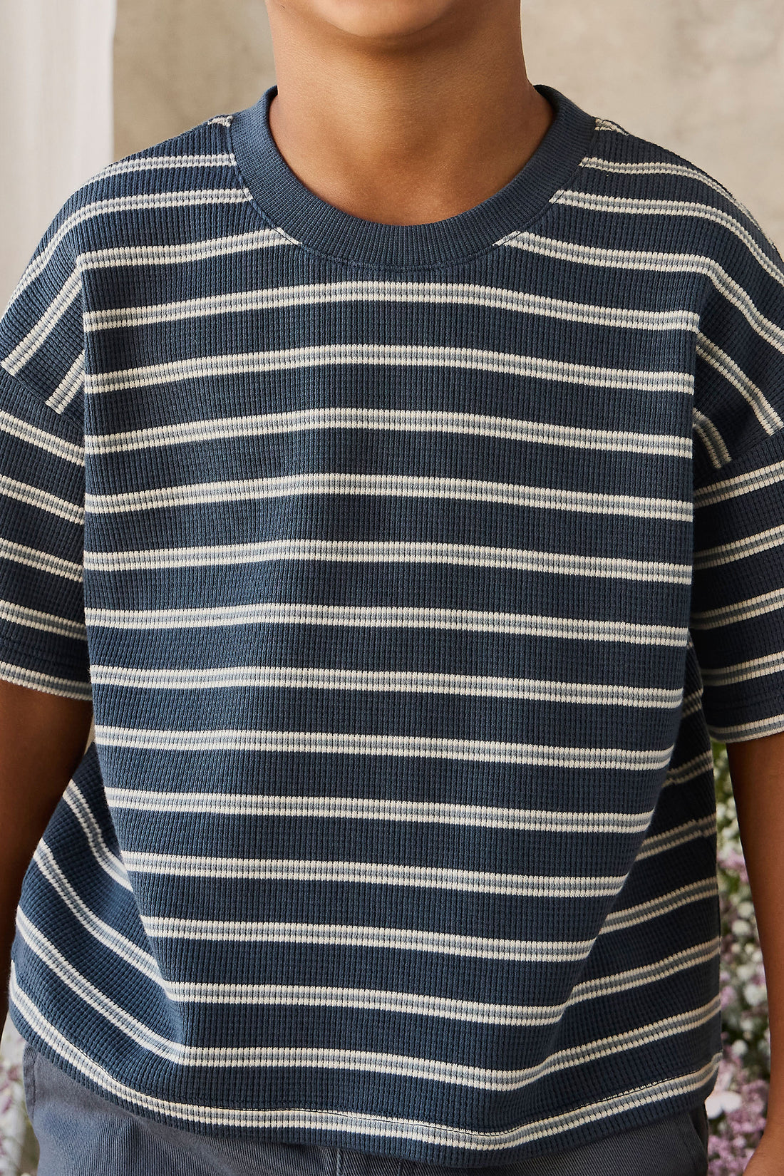 Organic Cotton Waffle Leith Tee - Dreamer Stripe Captain Childrens Top from Jamie Kay NZ
