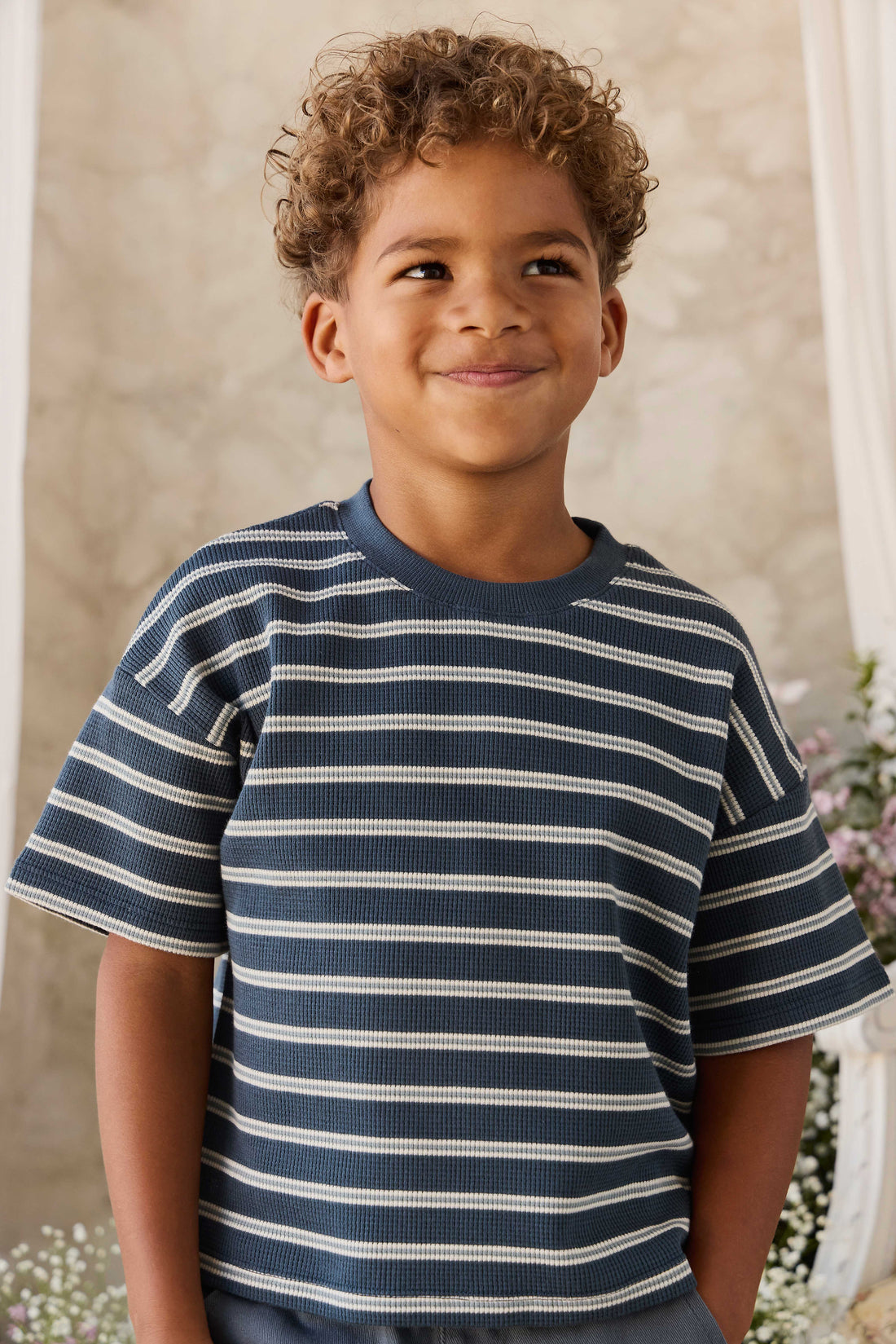 Organic Cotton Waffle Leith Tee - Dreamer Stripe Captain Childrens Top from Jamie Kay NZ