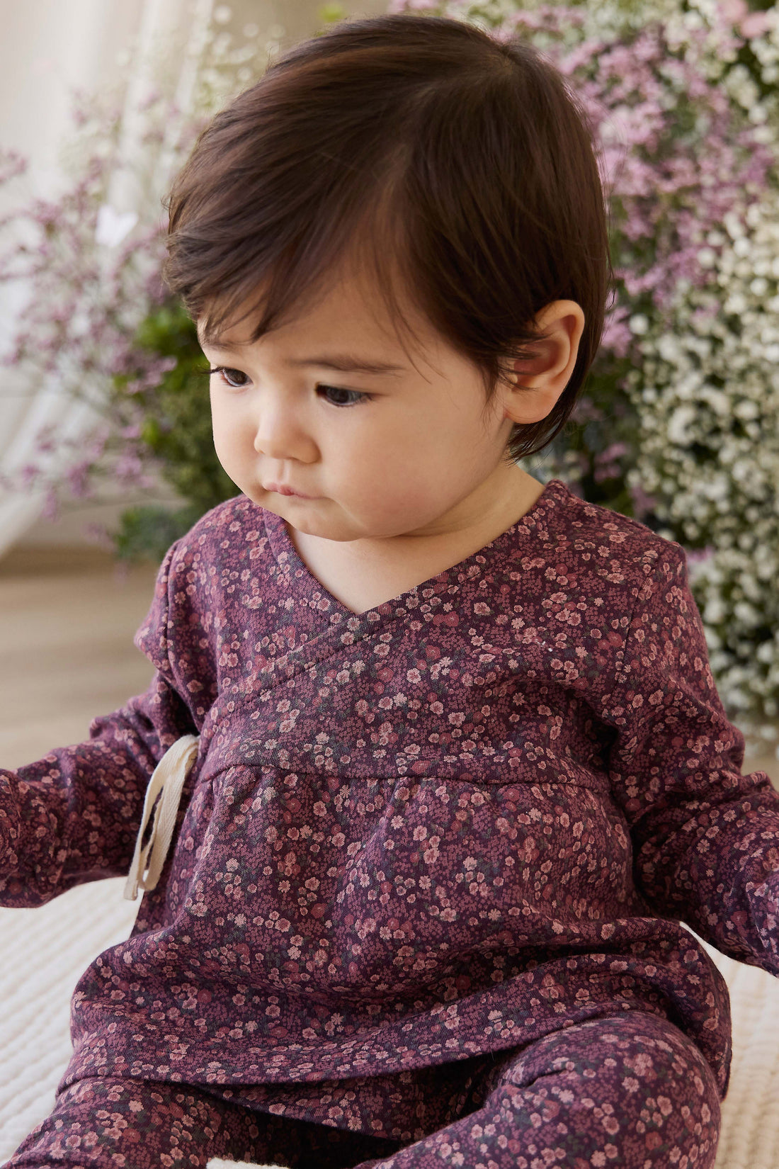 Organic Cotton Clemence Wrap Top - Fig Floral Childrens Top from Jamie Kay NZ