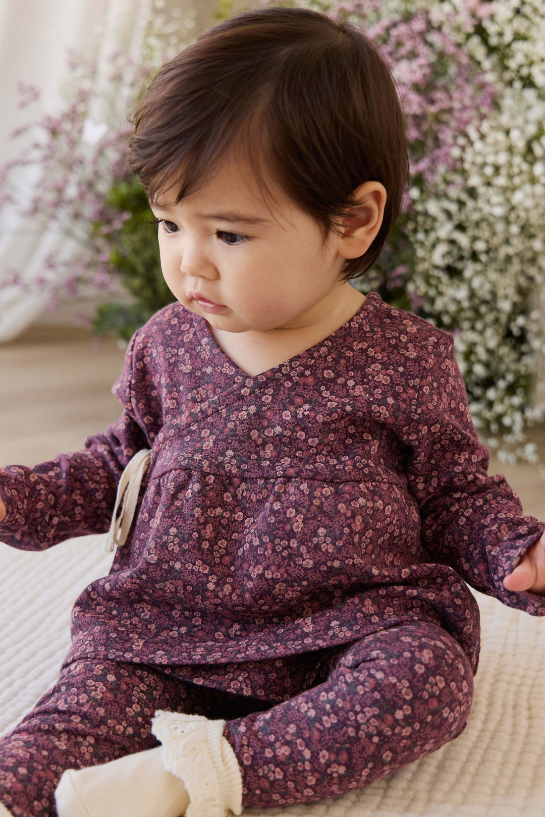 Organic Cotton Clemence Wrap Top - Fig Floral Childrens Top from Jamie Kay NZ