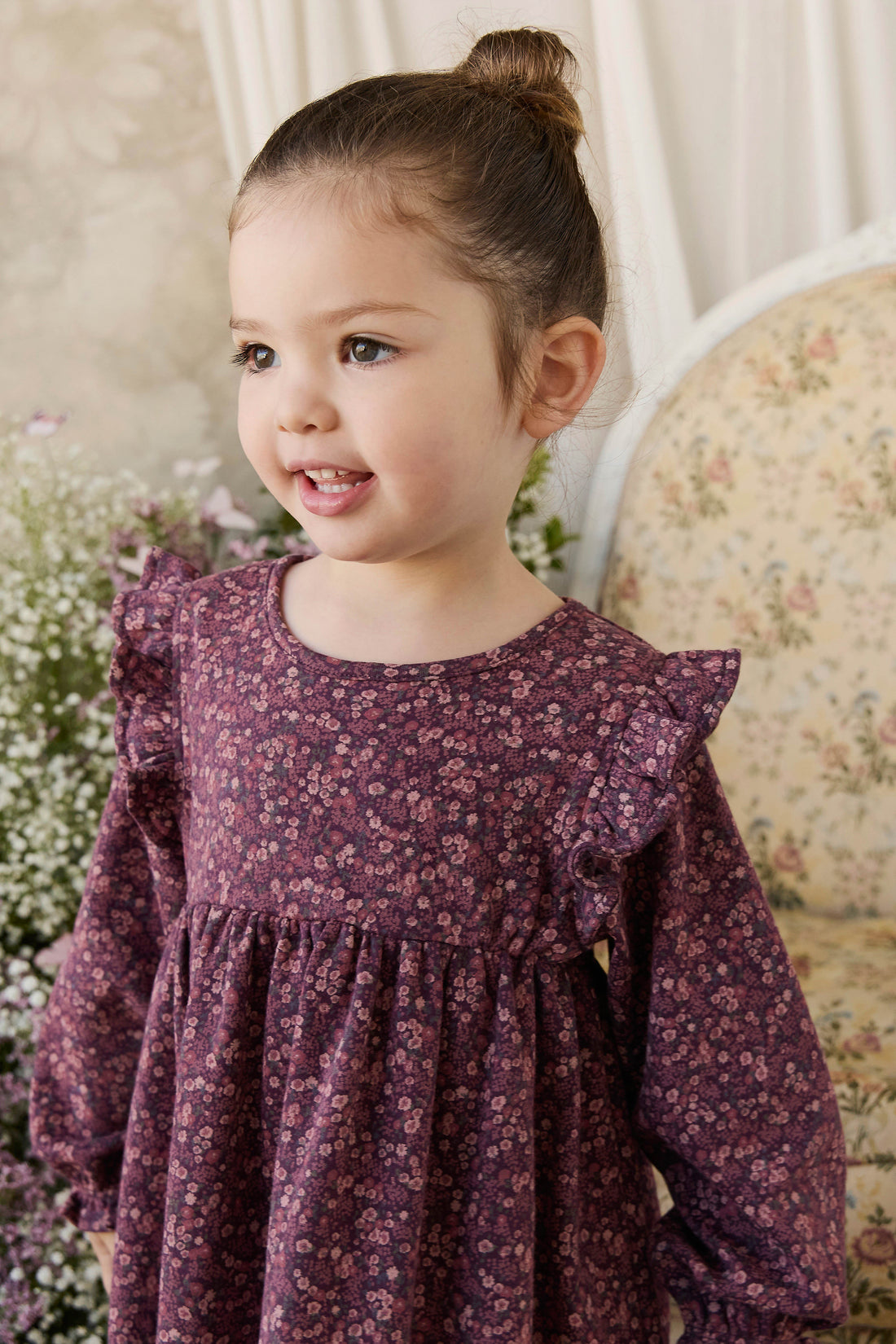 Organic Cotton Frankie Dress - Fig Floral Childrens Dress from Jamie Kay NZ