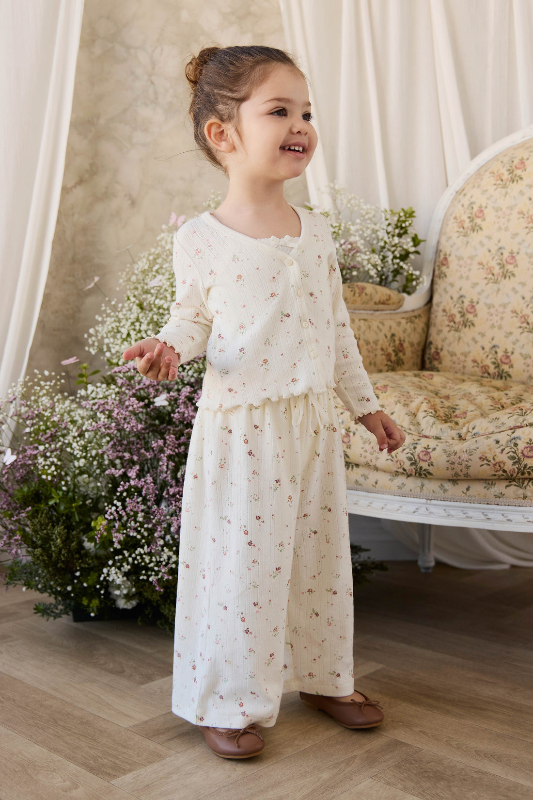 Organic Cotton Pointelle Carine Pant - Eloise Egret Childrens Pant from Jamie Kay NZ